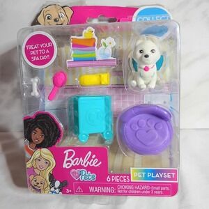 Barbie Pets Spa Day Playset 6 Piece Flocked White Puppy Dog Lounge Chair 63756